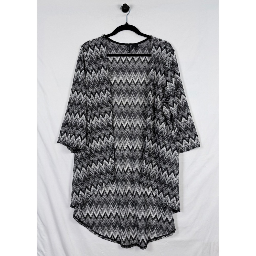 New Directions Open Front Cardigan XL Black White Chevron Lagenlook Office Basic